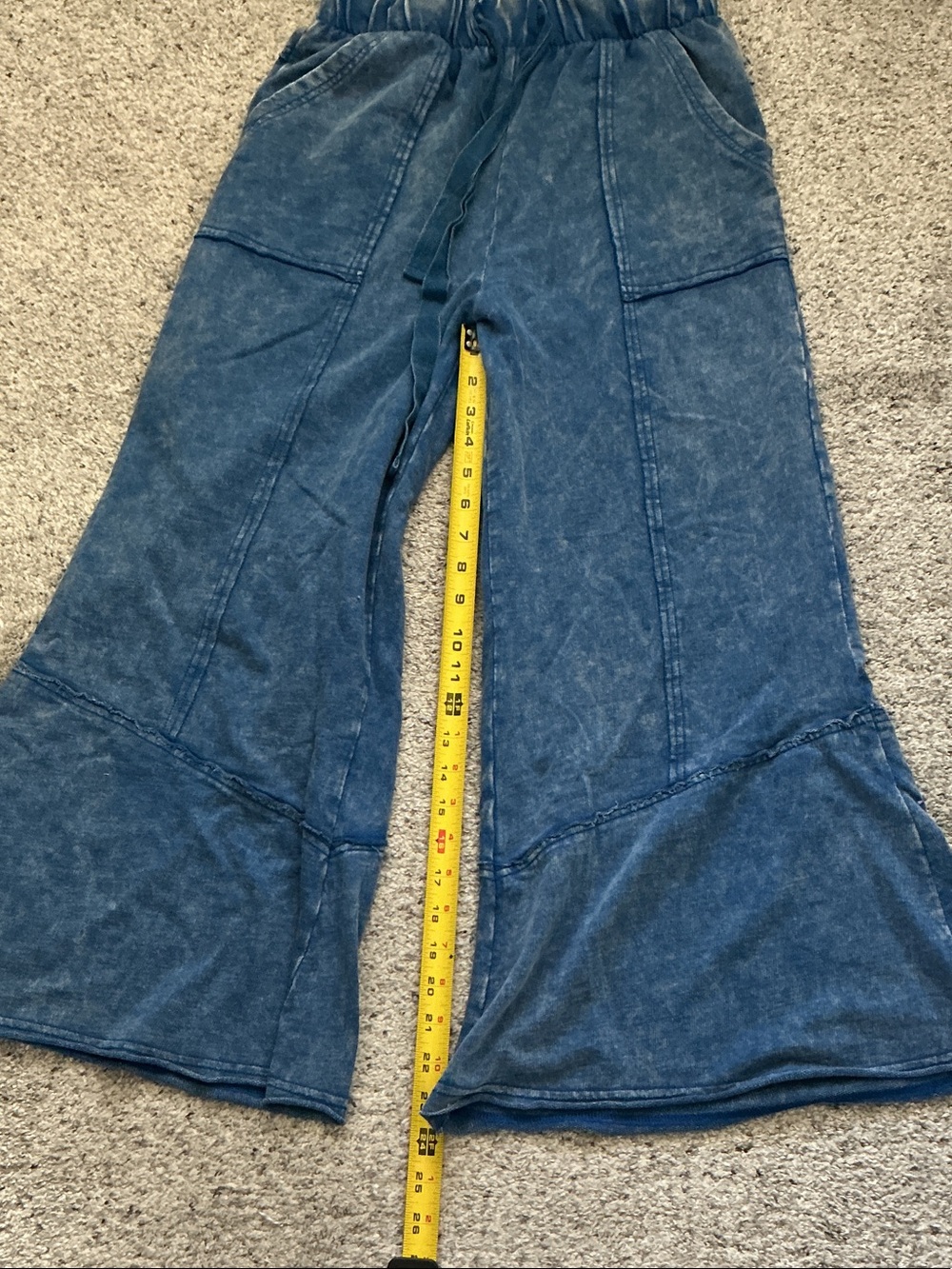 New Zenana Outfitters Elastic Wide Leg Lounge Pants ~ Mineral Wash Blue - Picture 6 of 8